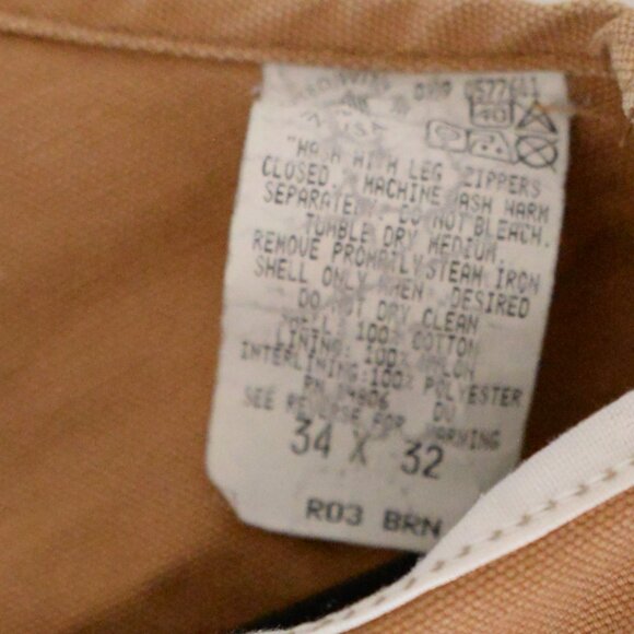 Vintage 80's Carhartt Tan SKU R03 BRN Lined Canvas Dungaree Overalls Size 34x32 - Picture 6 of 16